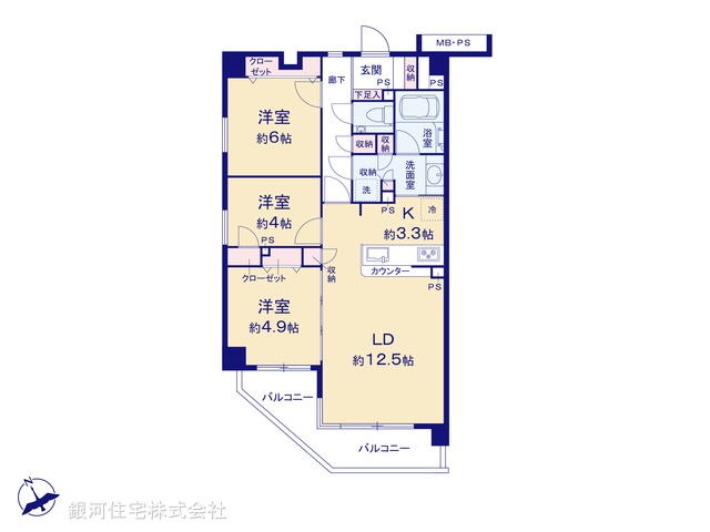 G00370801 神奈川県横浜市中区扇町２丁目 中古マンション 6780万円【間取図】