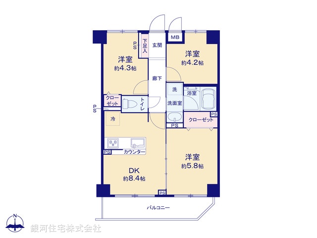 G00373810 東京都葛飾区堀切５丁目 中古マンション 4199万円【間取図】