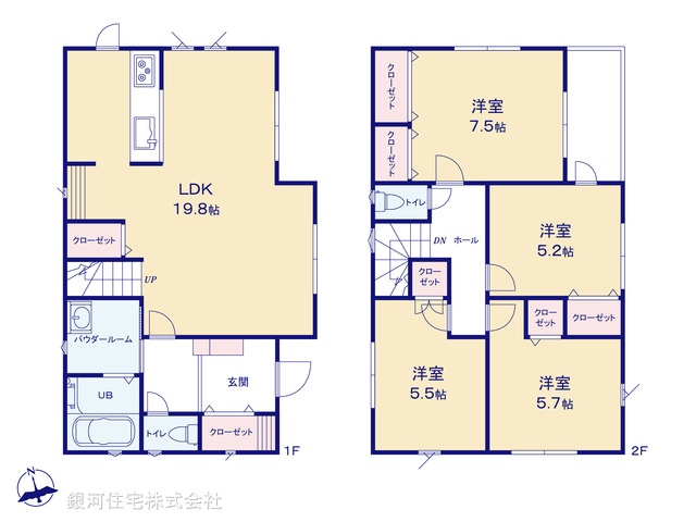 G00373976 神奈川県横浜市戸塚区汲沢５丁目 新築一戸建て 5280万円【間取図】