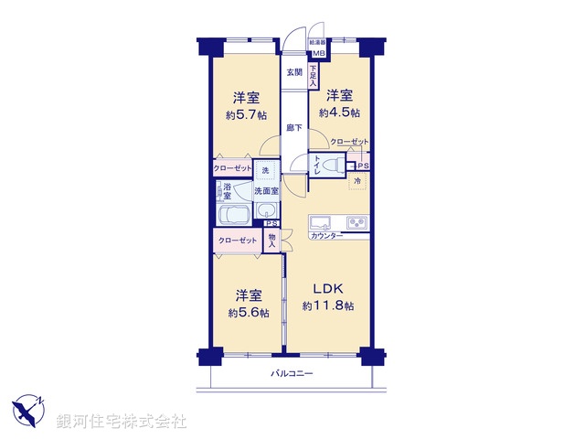 G00374336 東京都葛飾区四つ木５丁目 中古マンション 4199万円【間取図】