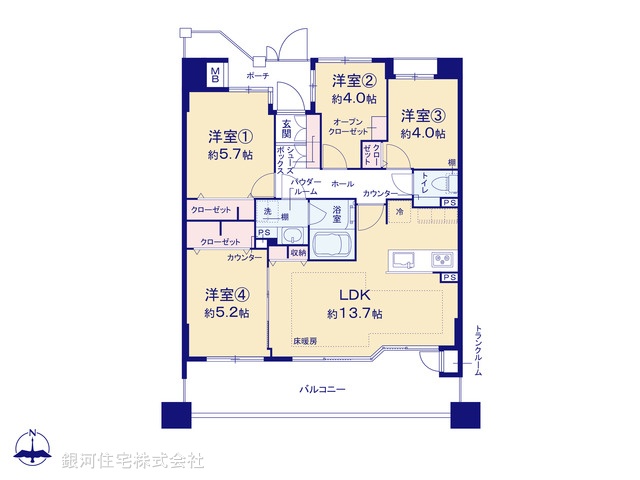 G00376663 神奈川県横浜市鶴見区向井町３丁目 中古マンション 4480万円【間取図】