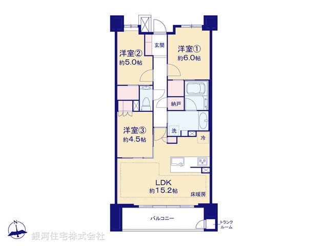 G00377185 神奈川県川崎市宮前区宮崎１丁目 中古マンション 7680万円 専有面積70.37m² (約21.28坪) 間取り３ＬＤＫ 所在階2階 築年月2014年07月(築10年)【間取図】