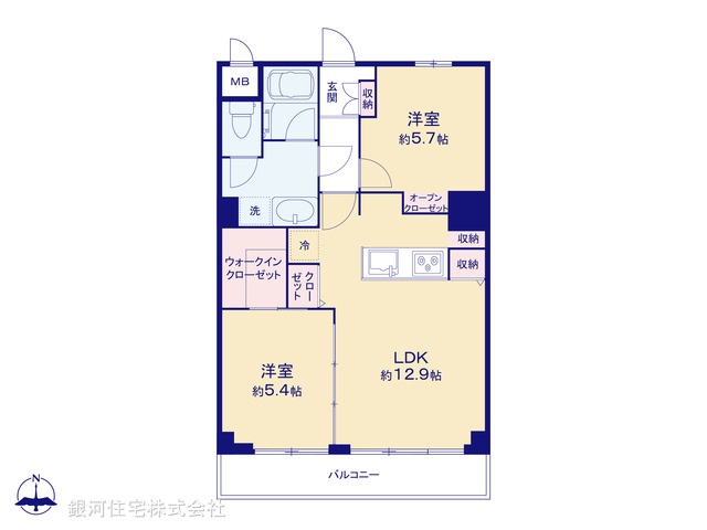 G00377191 東京都台東区東上野５丁目 中古マンション 6199万円 専有面積55.80m² (約16.87坪) 間取り２ＬＤＫ 所在階7階 築年月1980年09月(築44年)【間取図】