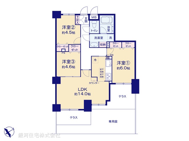 G00377330 東京都世田谷区大蔵１丁目 中古マンション 5490万円【間取図】