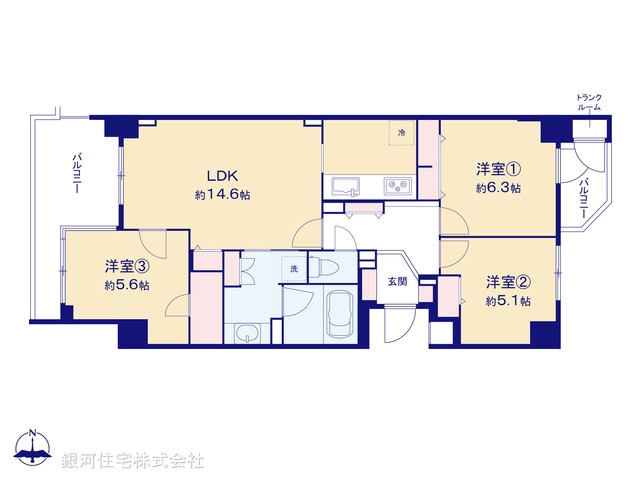 G00377396 神奈川県横浜市都筑区仲町台３丁目 中古マンション 5998万円【間取図】
