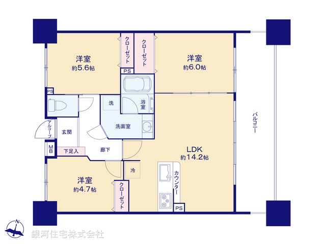 G00379950 神奈川県茅ヶ崎市茅ヶ崎１丁目 中古マンション 4699万円【間取図】