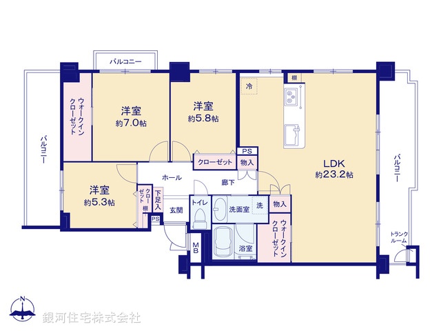G00380558 東京都江戸川区清新町１丁目 中古マンション 6399万円【間取図】