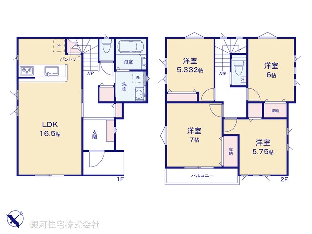 G00380566 埼玉県越谷市大字下間久里 新築一戸建て 3290万円【間取図】
