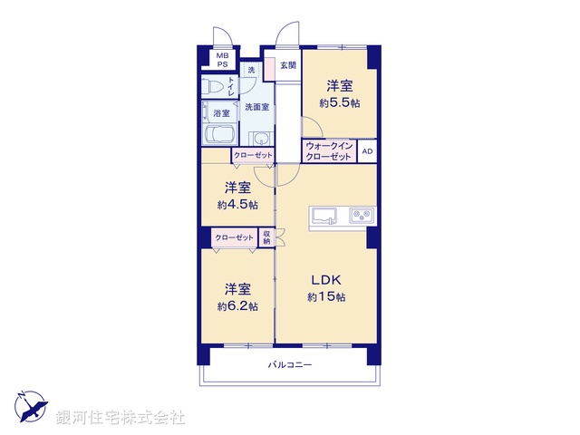 G00382344 神奈川県相模原市南区鵜野森１丁目 中古マンション 2599万円【間取図】