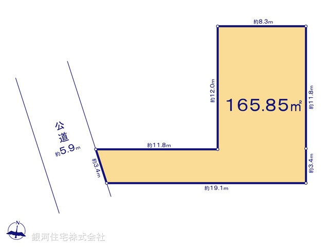G00384298 神奈川県横浜市磯子区洋光台４丁目 土地 4780万円 土地面積165.85m² (約50.16坪)【区画図】