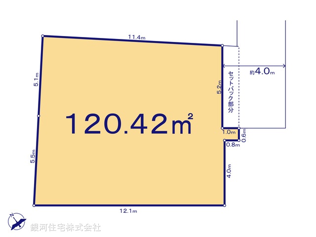 G00384485 東京都世田谷区北沢４丁目 土地 1億5480万円 土地面積120.42m² (約36.42坪)【区画図】