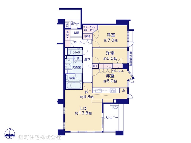 G00384552 神奈川県横浜市港北区大倉山３丁目 中古マンション 8680万円 専有面積86.90m² (約26.28坪) 間取り３ＬＤＫ 所在階3階 築年月2002年10月(築23年)【間取図】