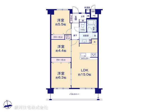 G00386776 東京都江戸川区南葛西７丁目 中古マンション 4499万円【間取図】