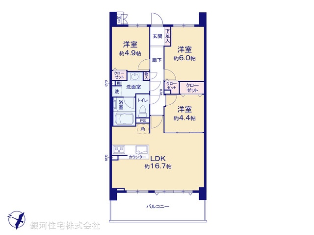 G00387764 神奈川県横浜市戸塚区秋葉町 中古マンション 3699万円【間取図】