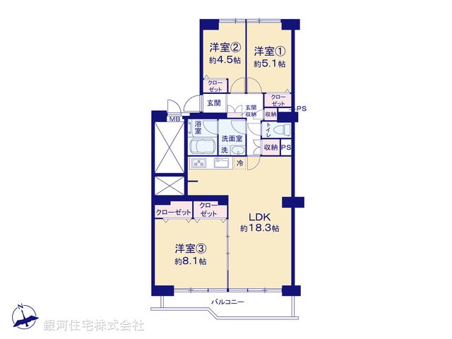 G00389792 神奈川県横浜市港北区下田町４丁目 中古マンション 3299万円【間取図】