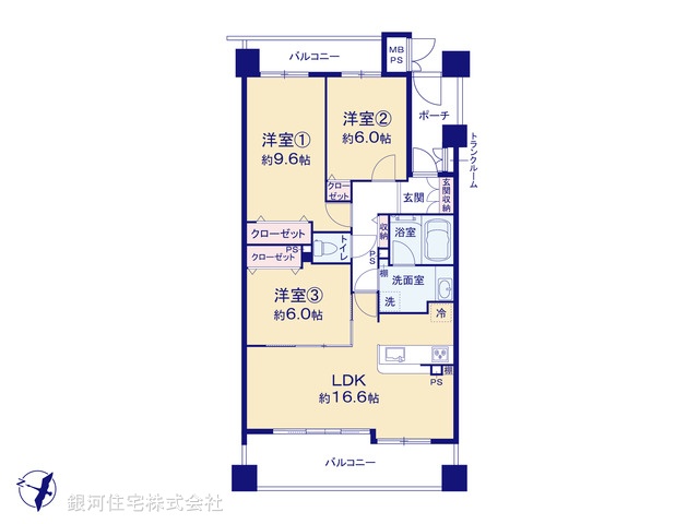 G00391377 神奈川県藤沢市善行坂２丁目 中古マンション 3380万円【間取図】