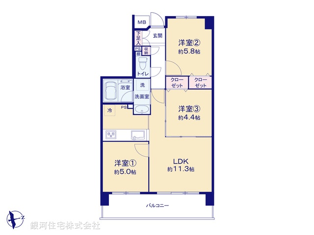 G00393633 神奈川県横浜市鶴見区下末吉２丁目 中古マンション 3499万円【間取図】