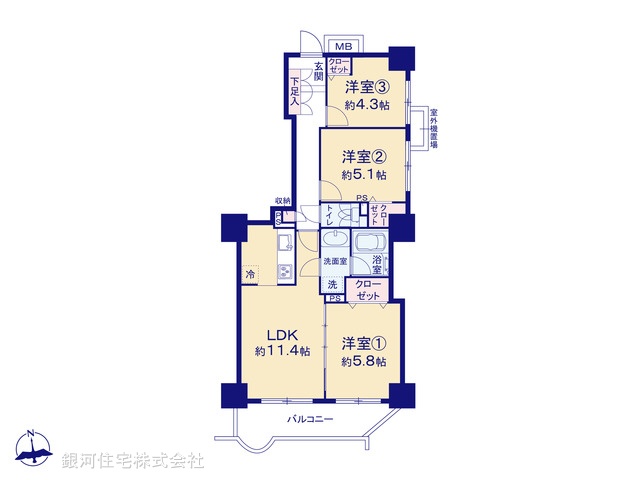 G00393974 埼玉県所沢市寿町 中古マンション 5190万円【間取図】