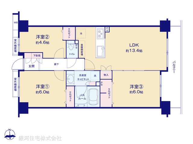 G00395216 東京都府中市若松町２丁目 中古マンション 5080万円【間取図】