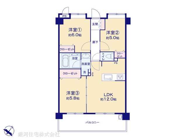 G00395796 神奈川県横浜市磯子区久木町 中古マンション 3980万円【間取図】
