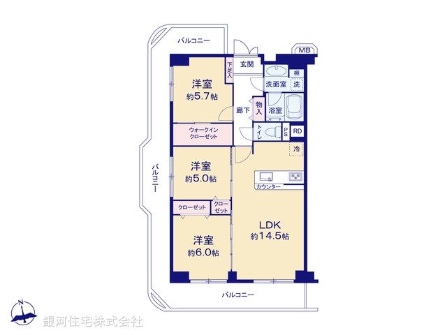 G00396850 東京都江戸川区中葛西５丁目 中古マンション 4999万円【間取図】
