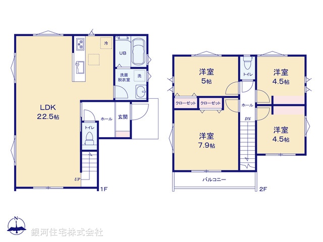 G00397621 神奈川県横浜市港北区下田町３丁目 新築一戸建て 7780万円【間取図】