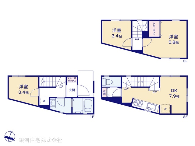 G00398098 神奈川県横浜市港北区篠原東１丁目 新築一戸建て 3980万円【間取図】