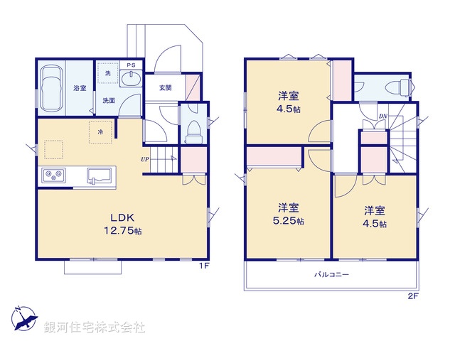G00398516 東京都東久留米市神宝町１丁目 新築一戸建て 3980万円 土地面積82.24m² (約24.87坪) 建物面積65.76m² (約19.89坪) 間取り３ＬＤＫ 築年月2026年12月【間取図】