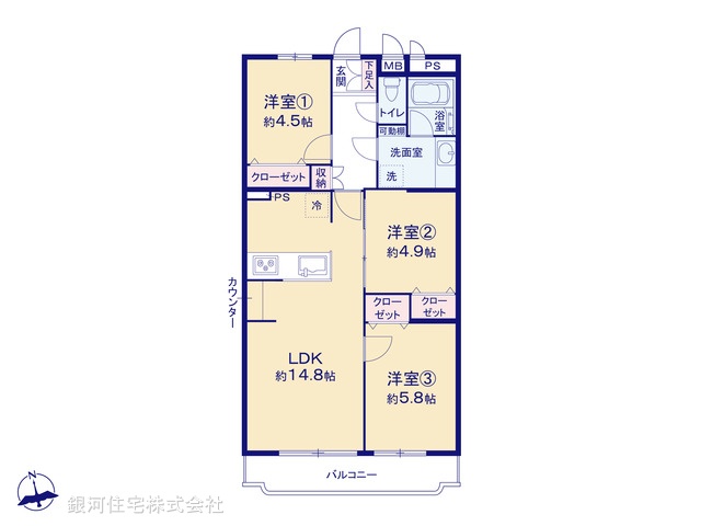 G00399474 千葉県市川市南八幡２丁目 中古マンション 4690万円【間取図】
